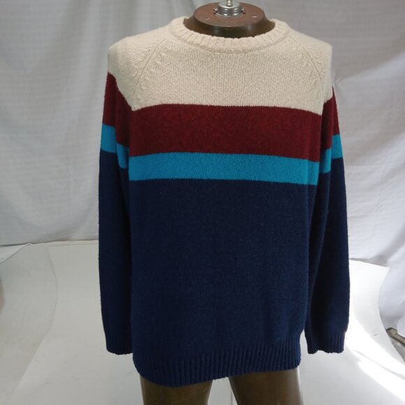 American Eagle Mens Crewneck Red White Blue Seriously Soft Striped Sweater L - Picture 2 of 13